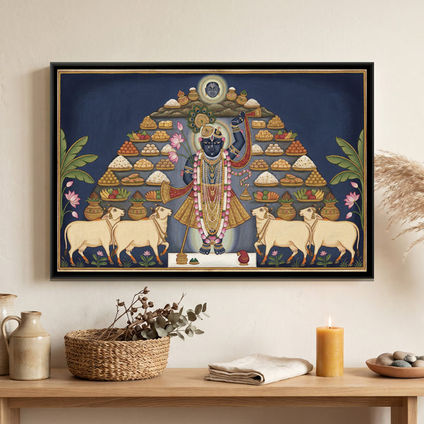 Pichwai Shrinathji Annakut — framed canvas art hung on a wall