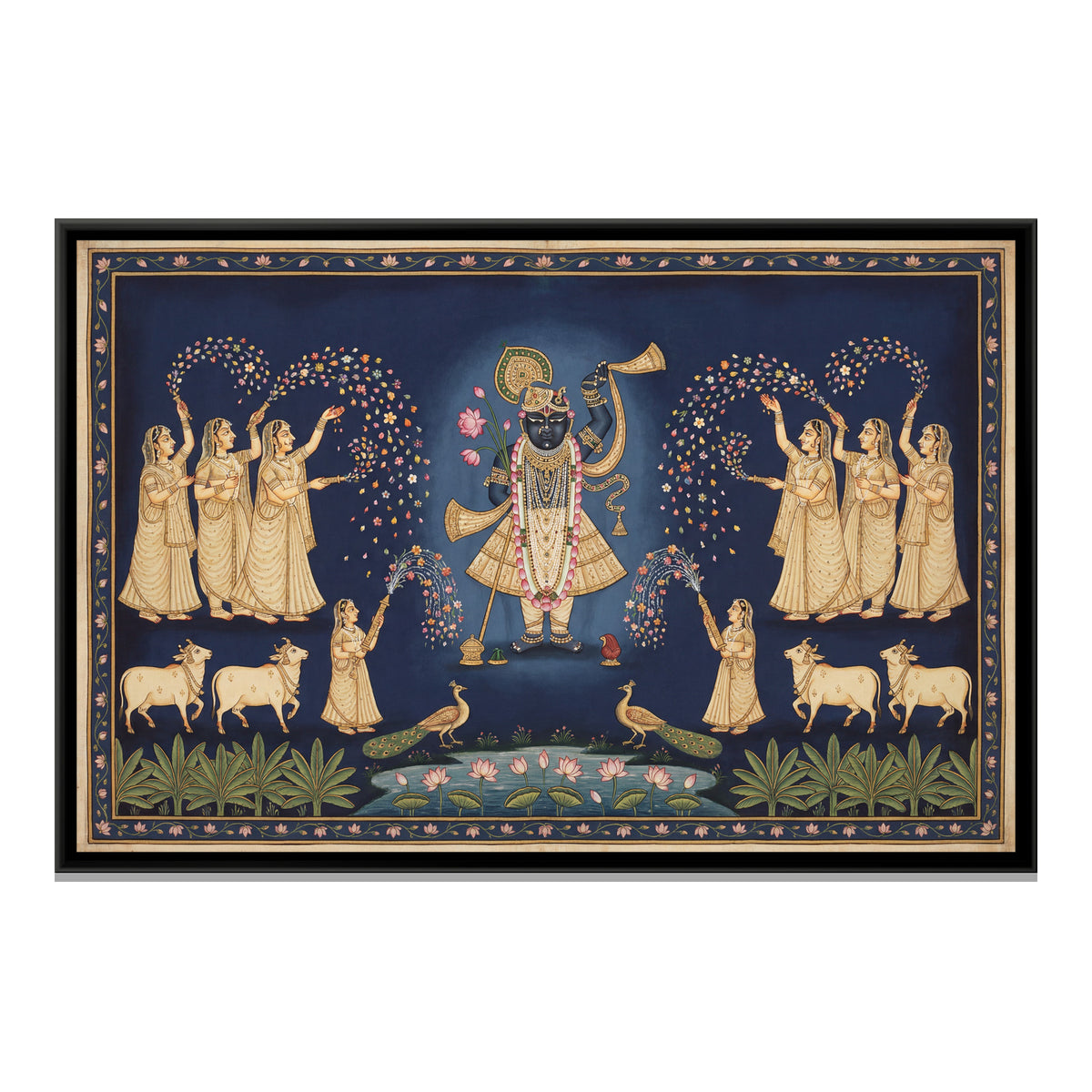Pichwai Shrinathji Holi — framed canvas print, front view