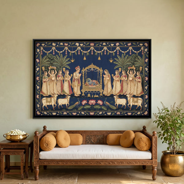 Pichwai Janmashtami — framed canvas art hung on a wall