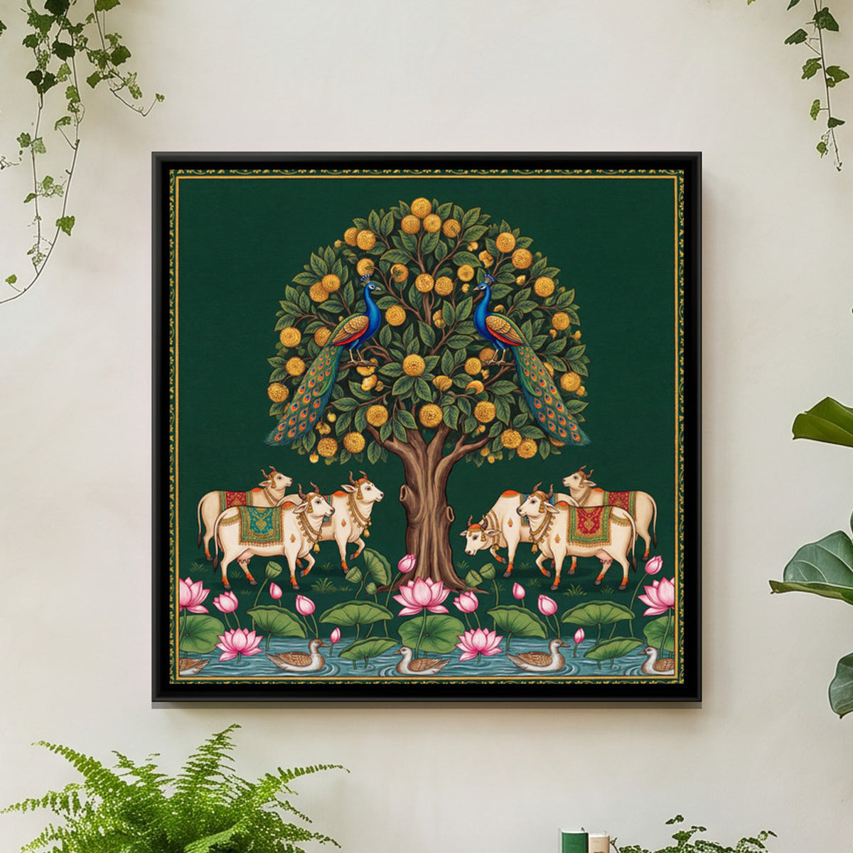 Pichwai Kadamba Tree — framed canvas art hung on a wall