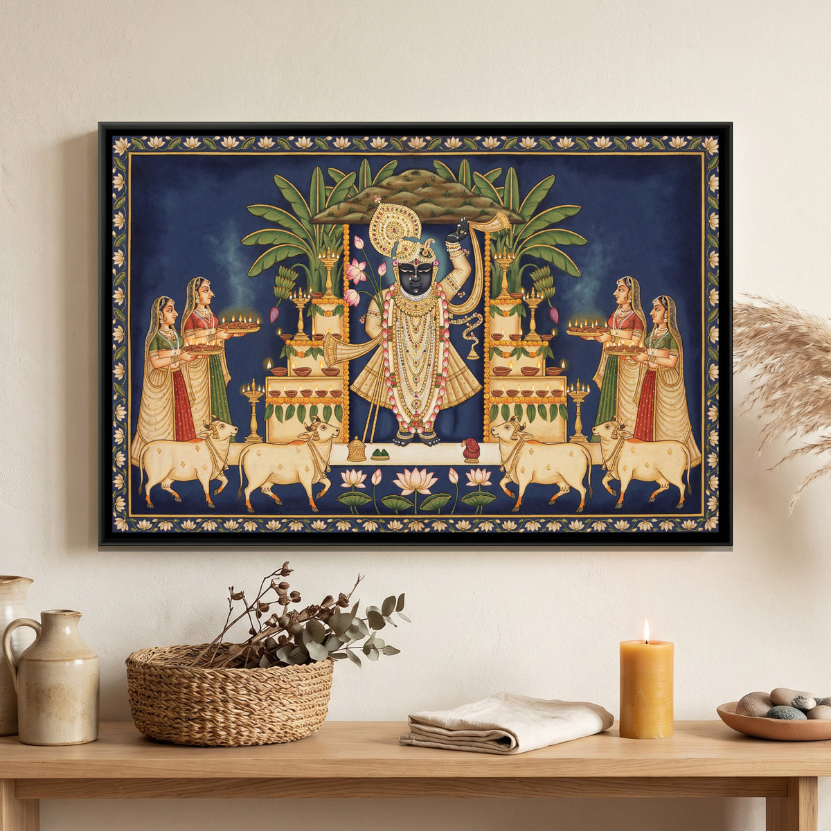 Pichwai Shrinathji Diwali — canvas art shown in a second room setting