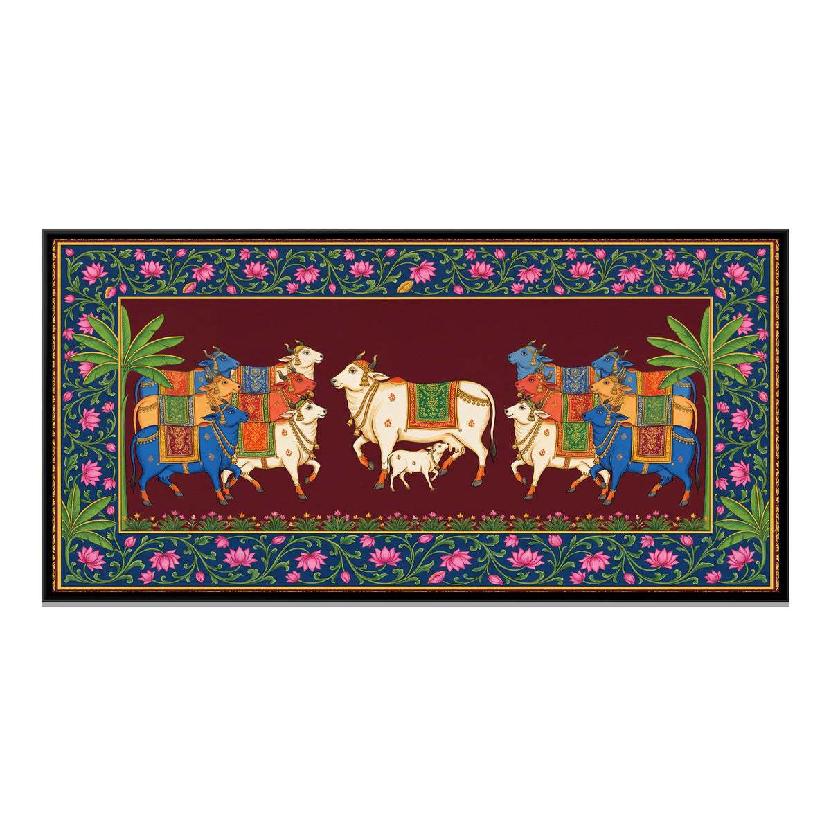 Pichwai Cows — framed canvas print, front view