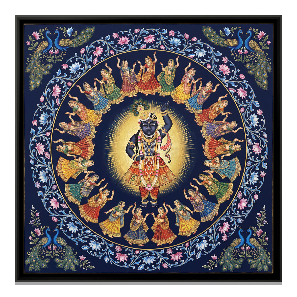 Pichwai Raas Leela — framed canvas print, front view