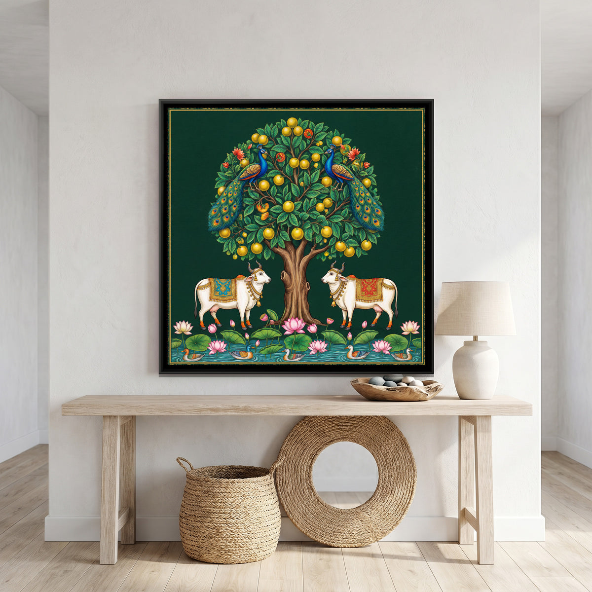 Pichwai Kadamba Tree — canvas art shown in a styled room