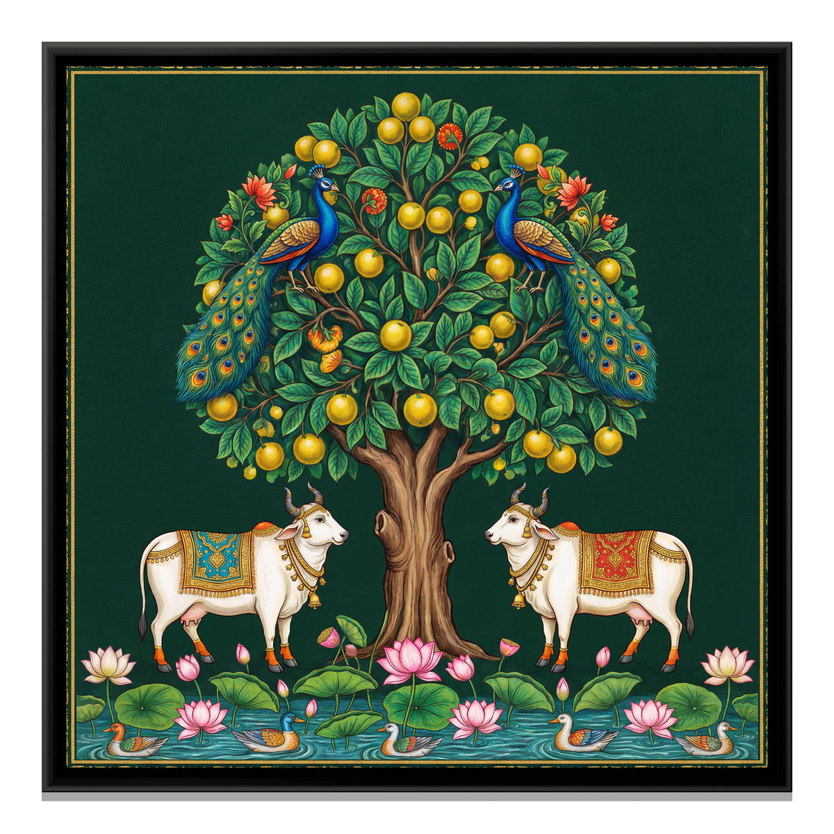 Pichwai Kadamba Tree — framed canvas print, front view