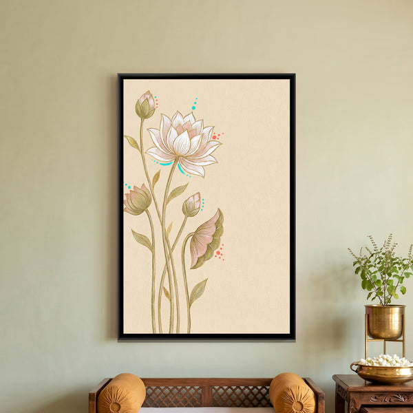 Pichwai Lotus — framed canvas art hung on a wall