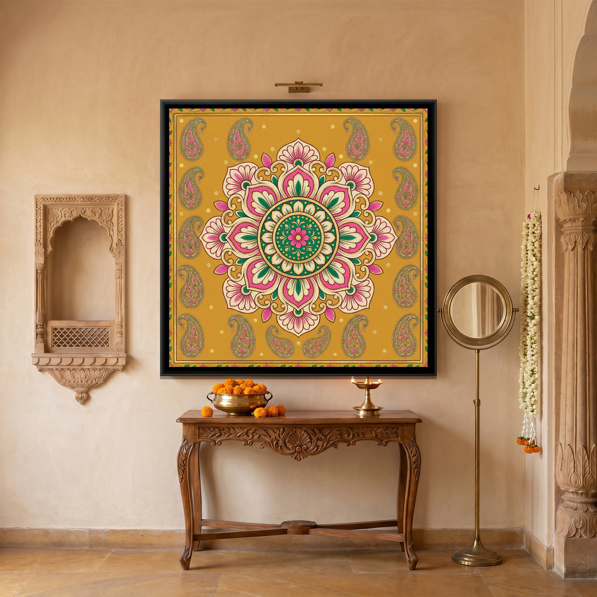 Paisley Mandala — canvas art shown in a second room setting