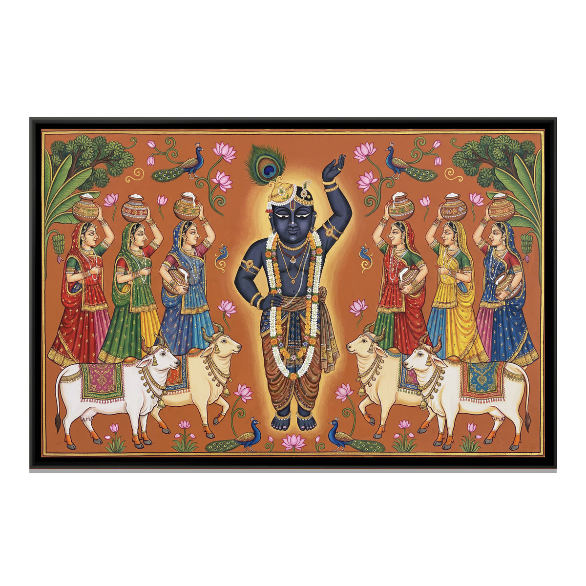 Pichwai Shrinathji Daan Darshan — framed canvas print, front view