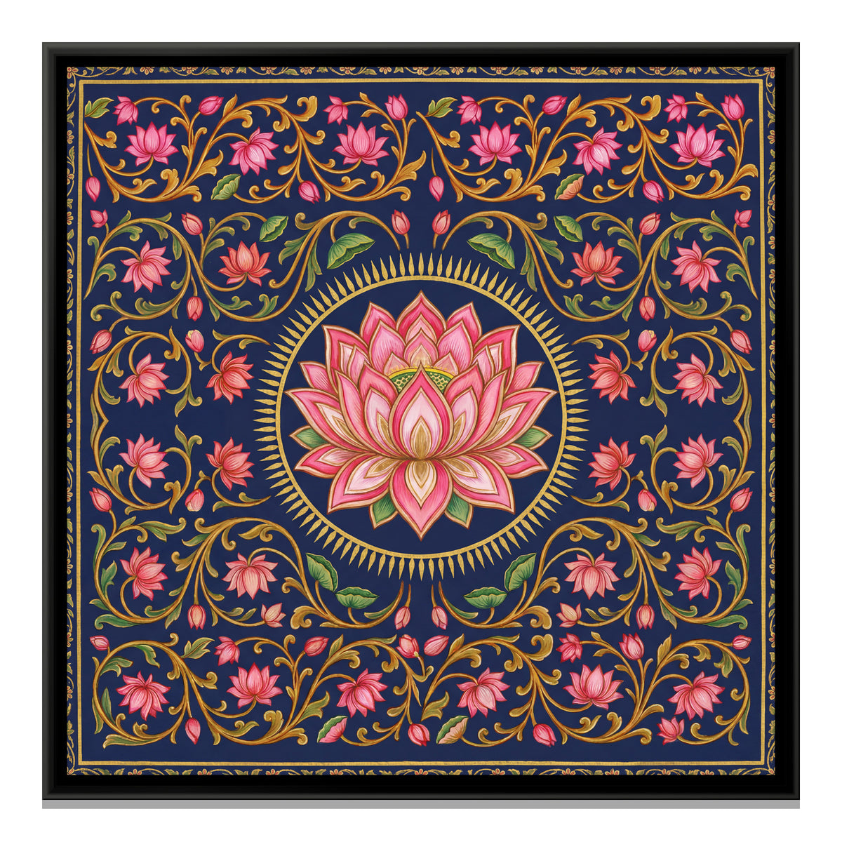 Pichwai Lotus — framed canvas print, front view