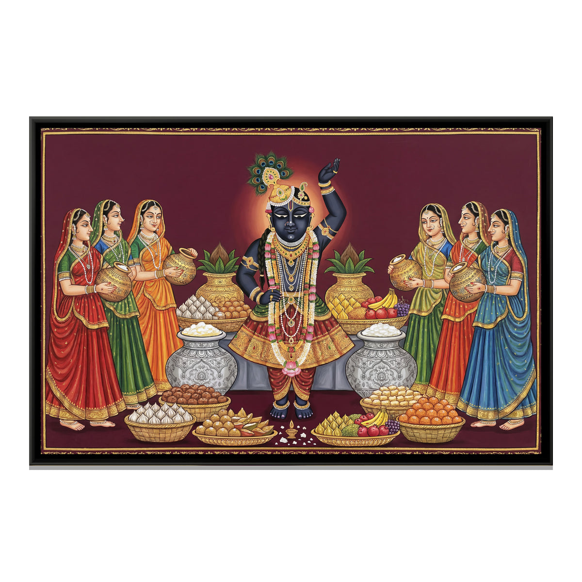 Pichwai Shrinathji Navnit Bhog — framed canvas print, front view