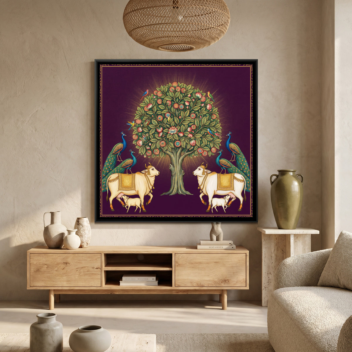 Pichwai Kalpavriksha Tree — canvas art shown in a second room setting