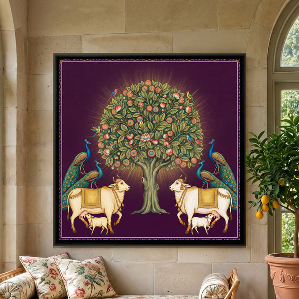 Pichwai Kalpavriksha Tree — framed canvas art hung on a wall