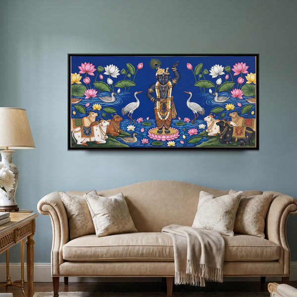 Shrinathji by the Yamuna — framed canvas art hung on a wall