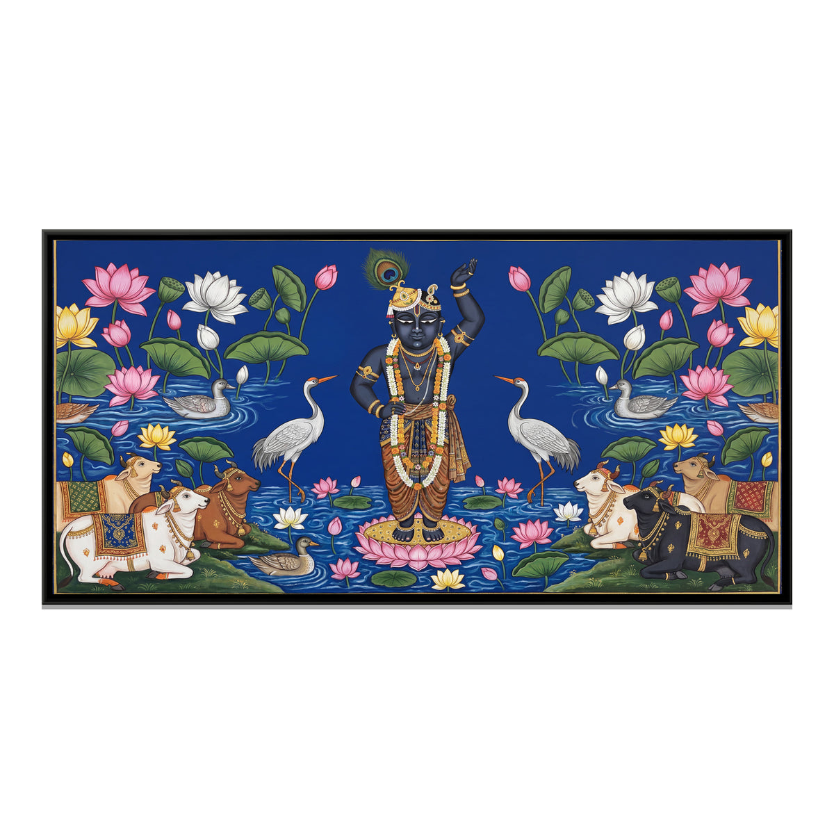 Shrinathji by the Yamuna — framed canvas print, front view