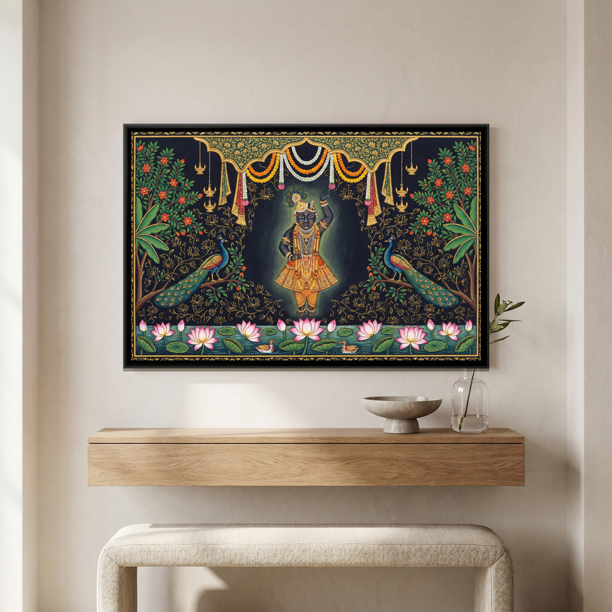 Pichwai Shrinathji — canvas art shown in a styled room