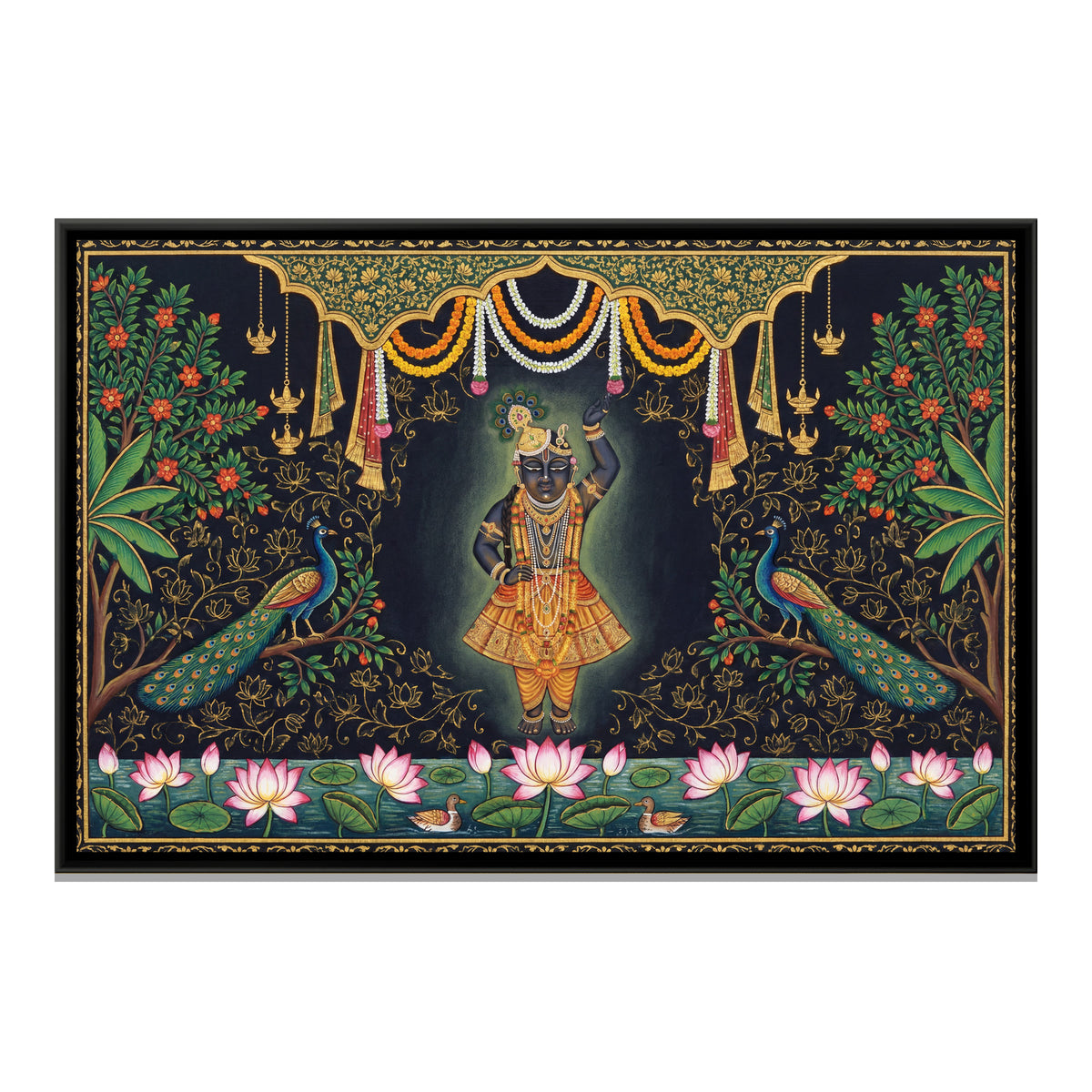 Pichwai Shrinathji — framed canvas print, front view