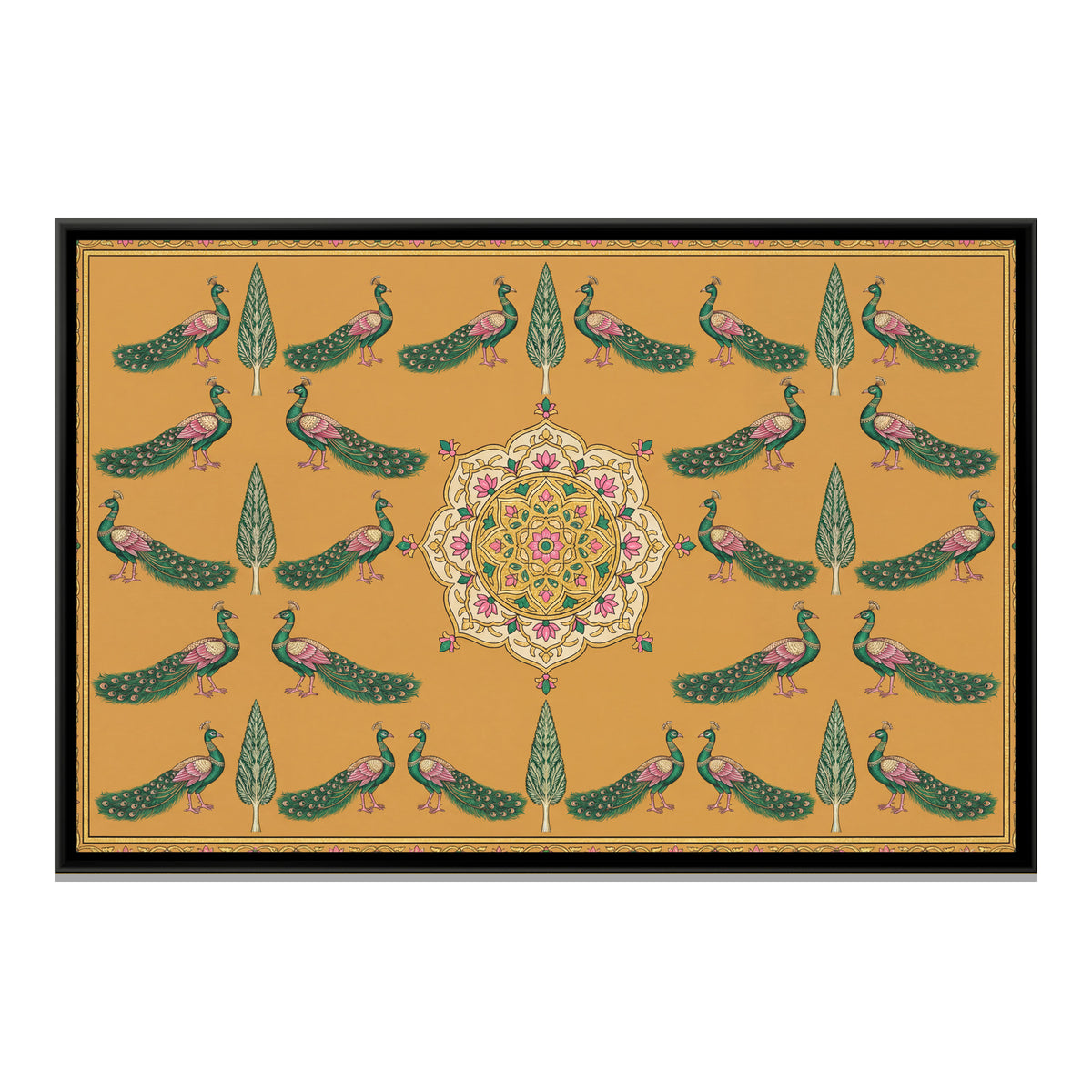Pichwai Peacocks — framed canvas print, front view