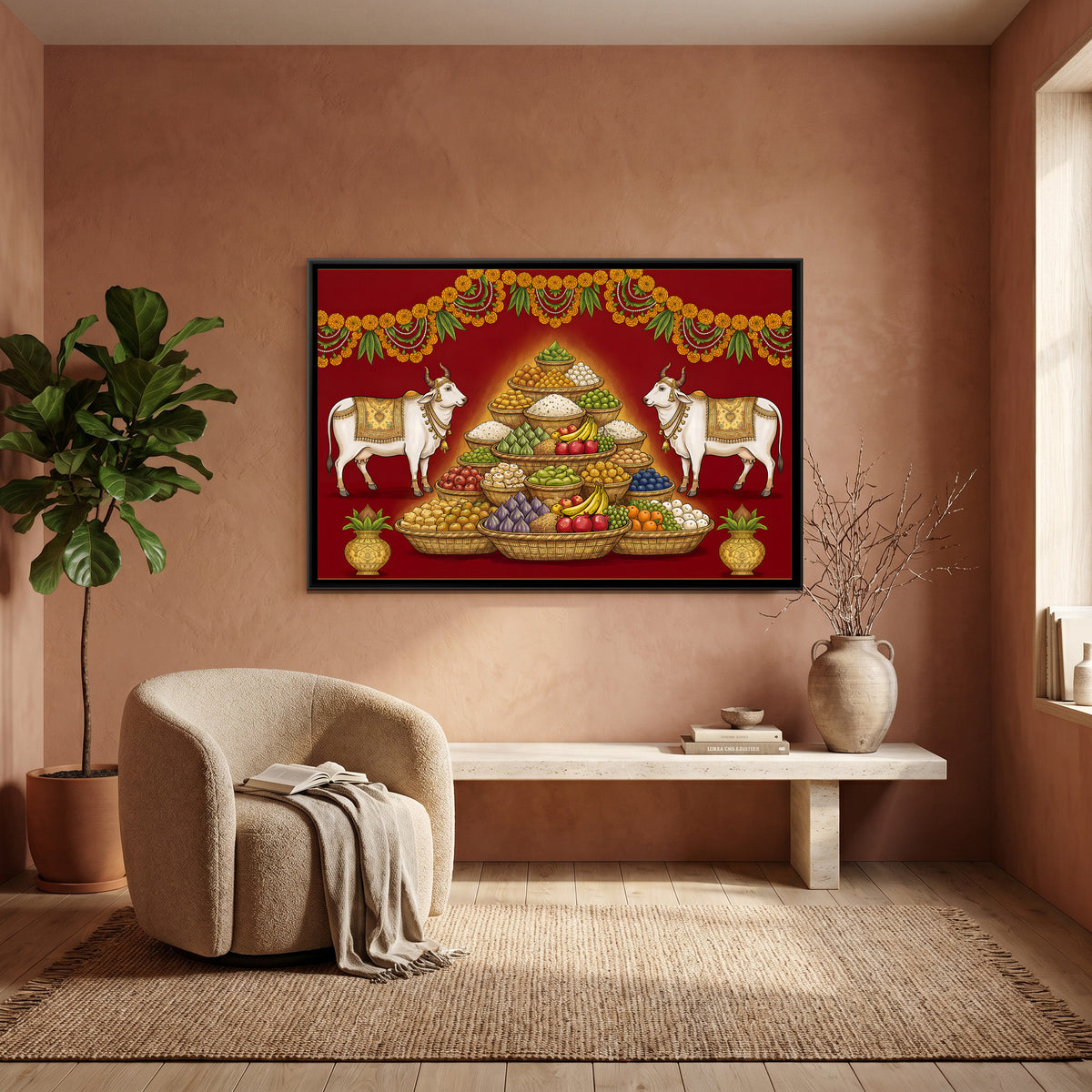 Pichwai Annakut — canvas art shown in a second room setting
