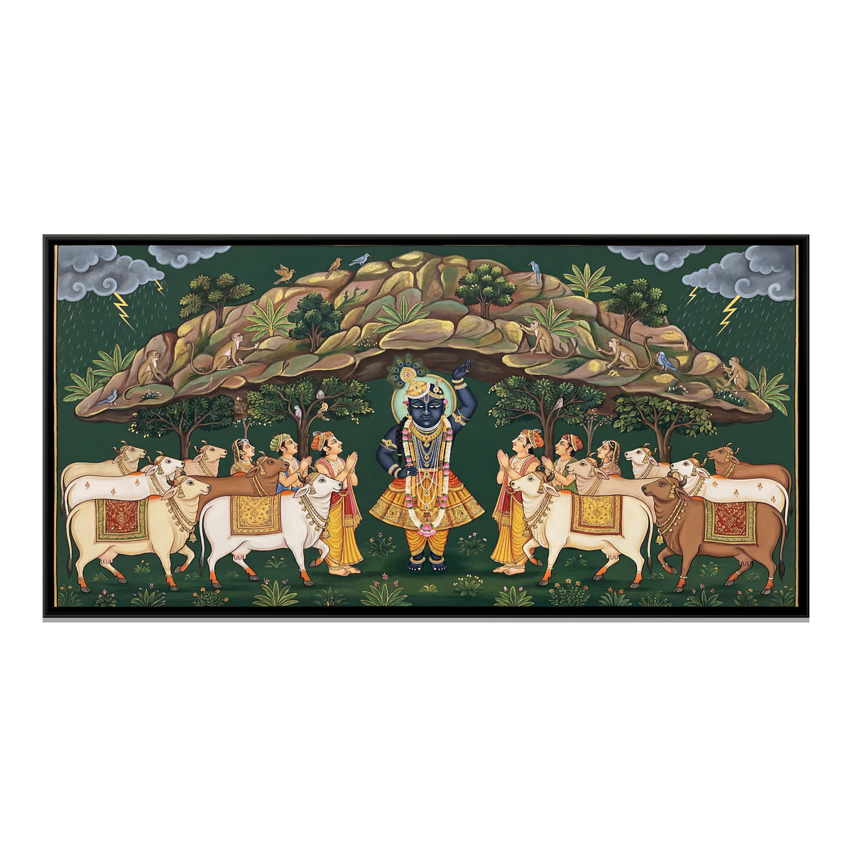 Shrinathji Govardhan Leela — framed canvas print, front view