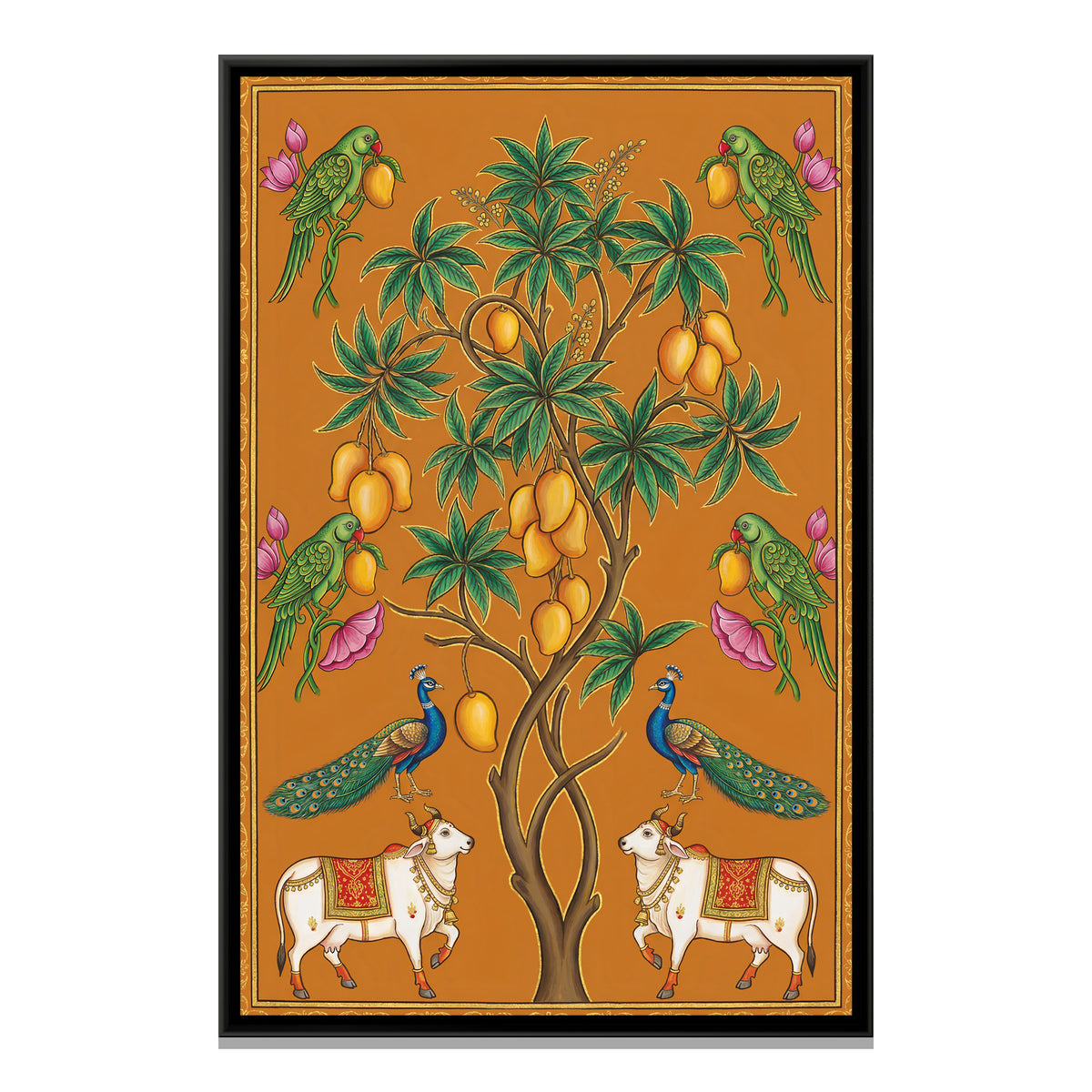 Pichwai Mango Tree — framed canvas print, front view