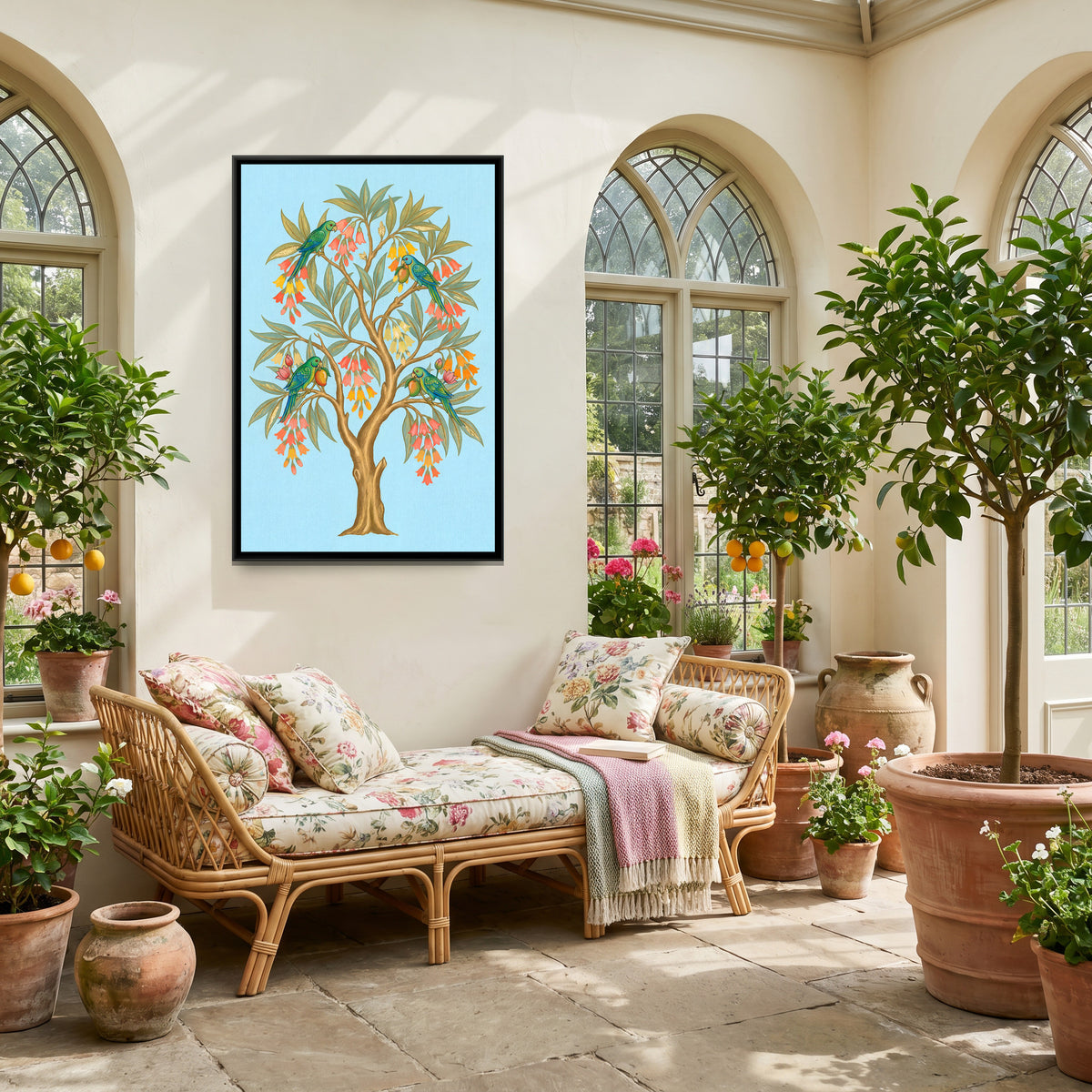 Pichwai Ashoka Tree — canvas art shown in a second room setting