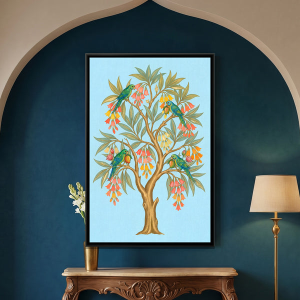 Pichwai Ashoka Tree — framed canvas art hung on a wall