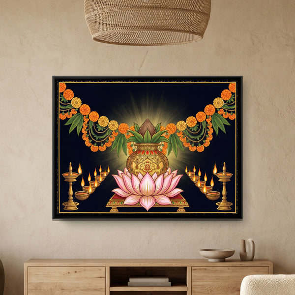 Pichwai Diyas — framed canvas art hung on a wall