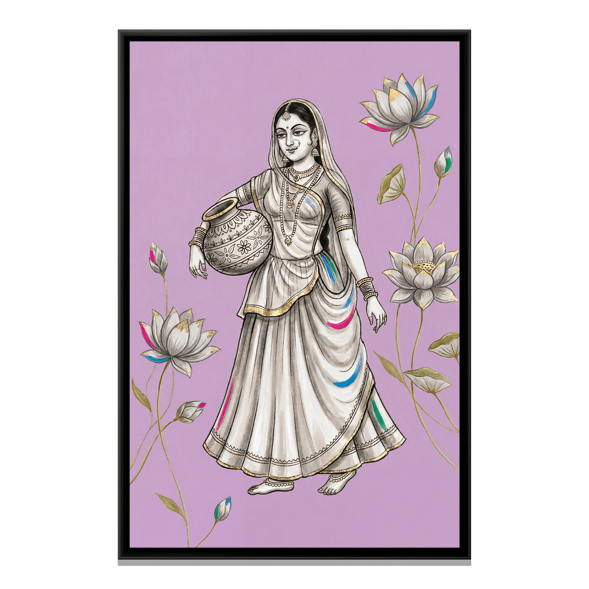 Pichwai Gopi — framed canvas print, front view