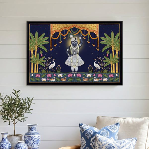 Pichwai Shrinathji — framed canvas art hung on a wall
