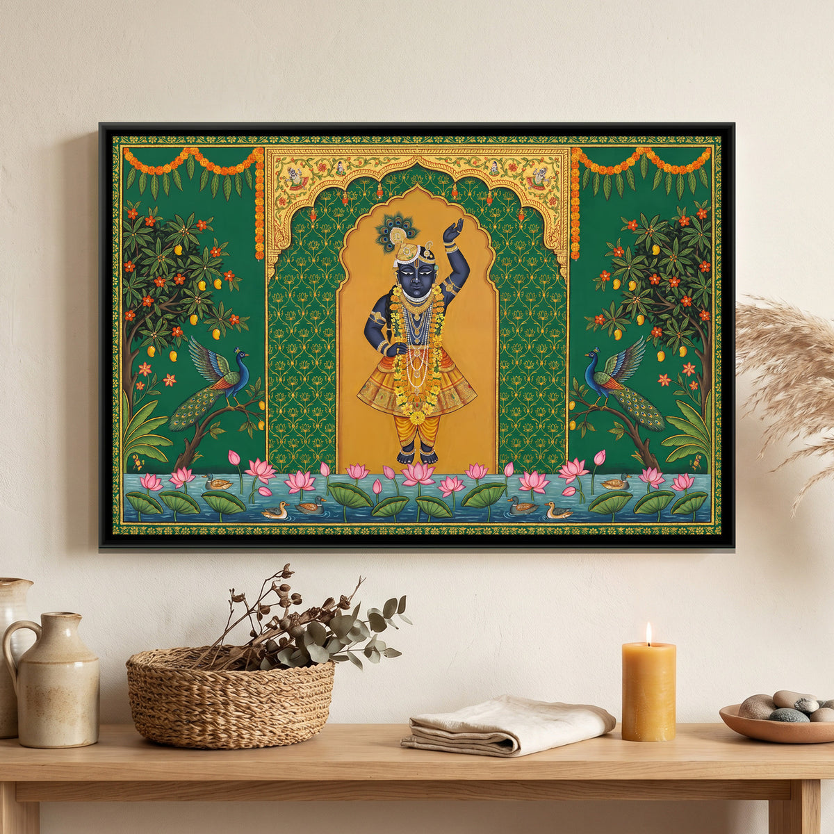 Pichwai Shrinathji — canvas art shown in a second room setting