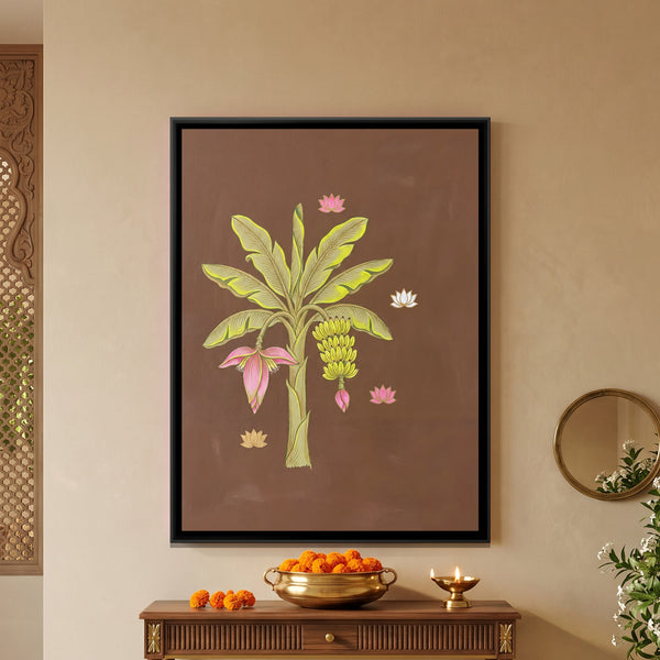 Banana Tree and Lotus — framed canvas art hung on a wall