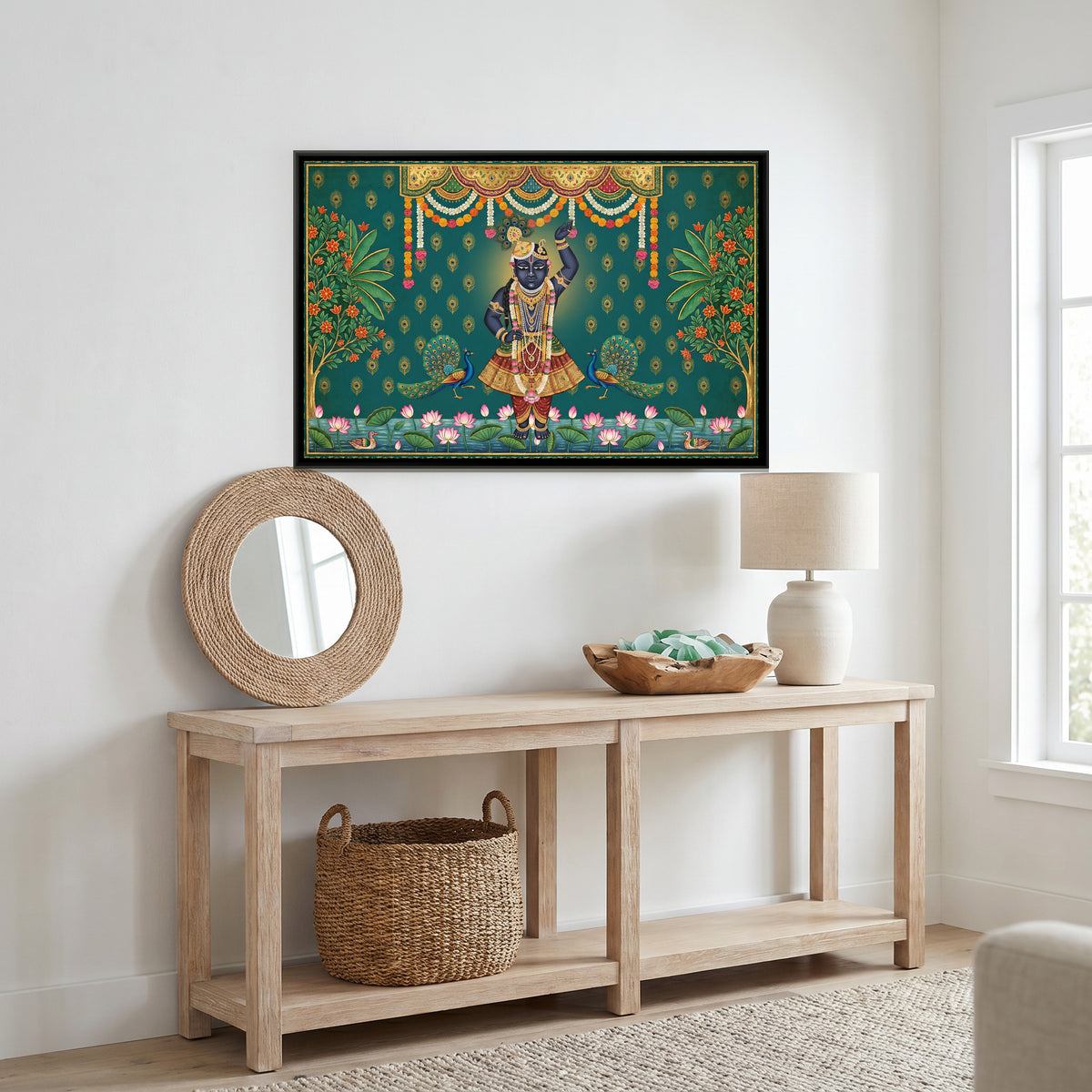 Pichwai Shrinathji — canvas art shown in a styled room