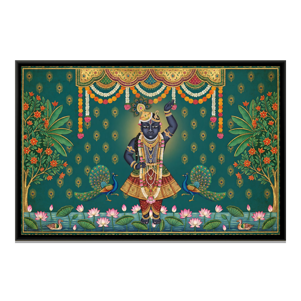 Pichwai Shrinathji — framed canvas print, front view
