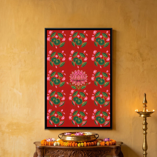Pichwai Lotus Pads — framed canvas art hung on a wall