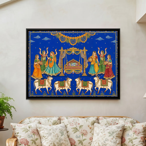 Pichwai Bal Shri Krishna — framed canvas art hung on a wall