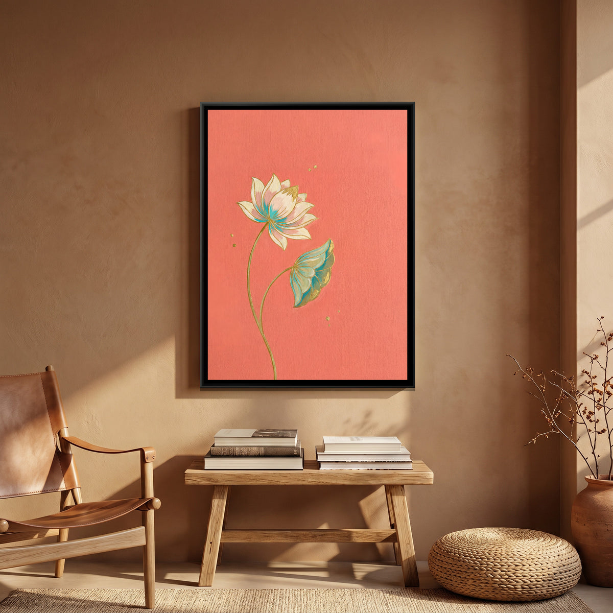 Pichwai Lotus — canvas art shown in a second room setting