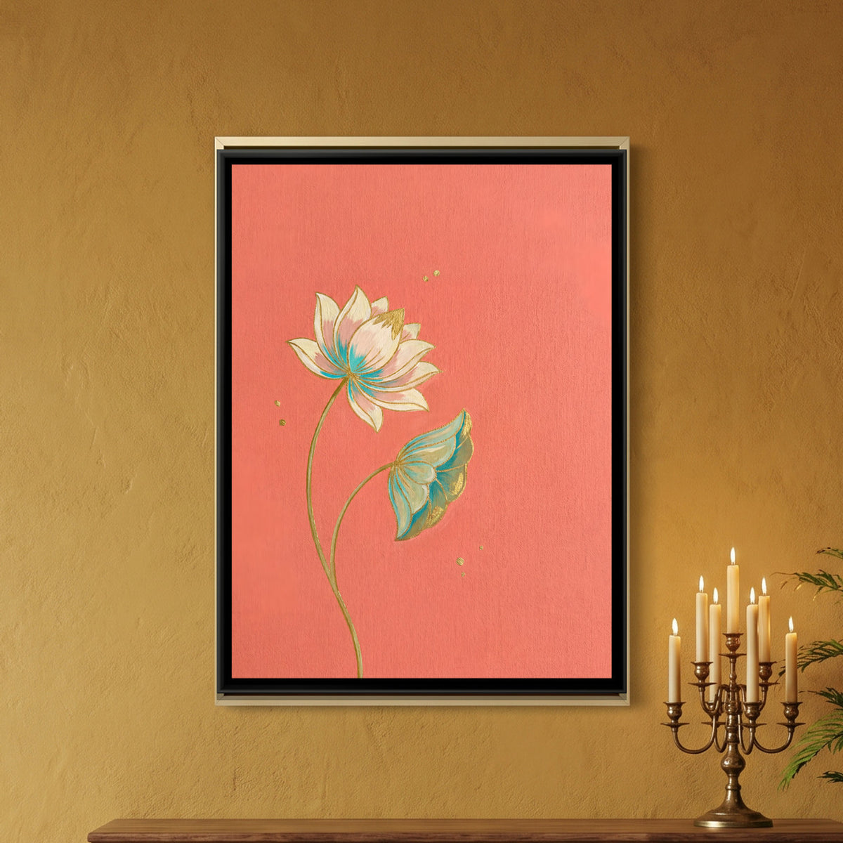 Pichwai Lotus — framed canvas art hung on a wall
