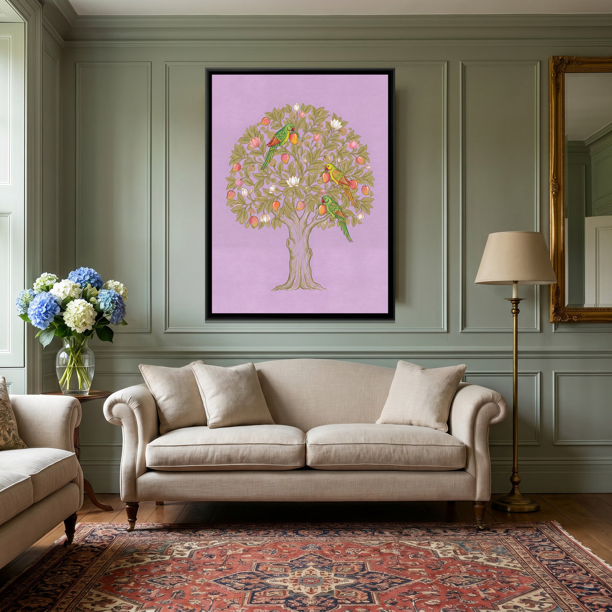Pichwai Tree of Life — canvas art shown in a second room setting