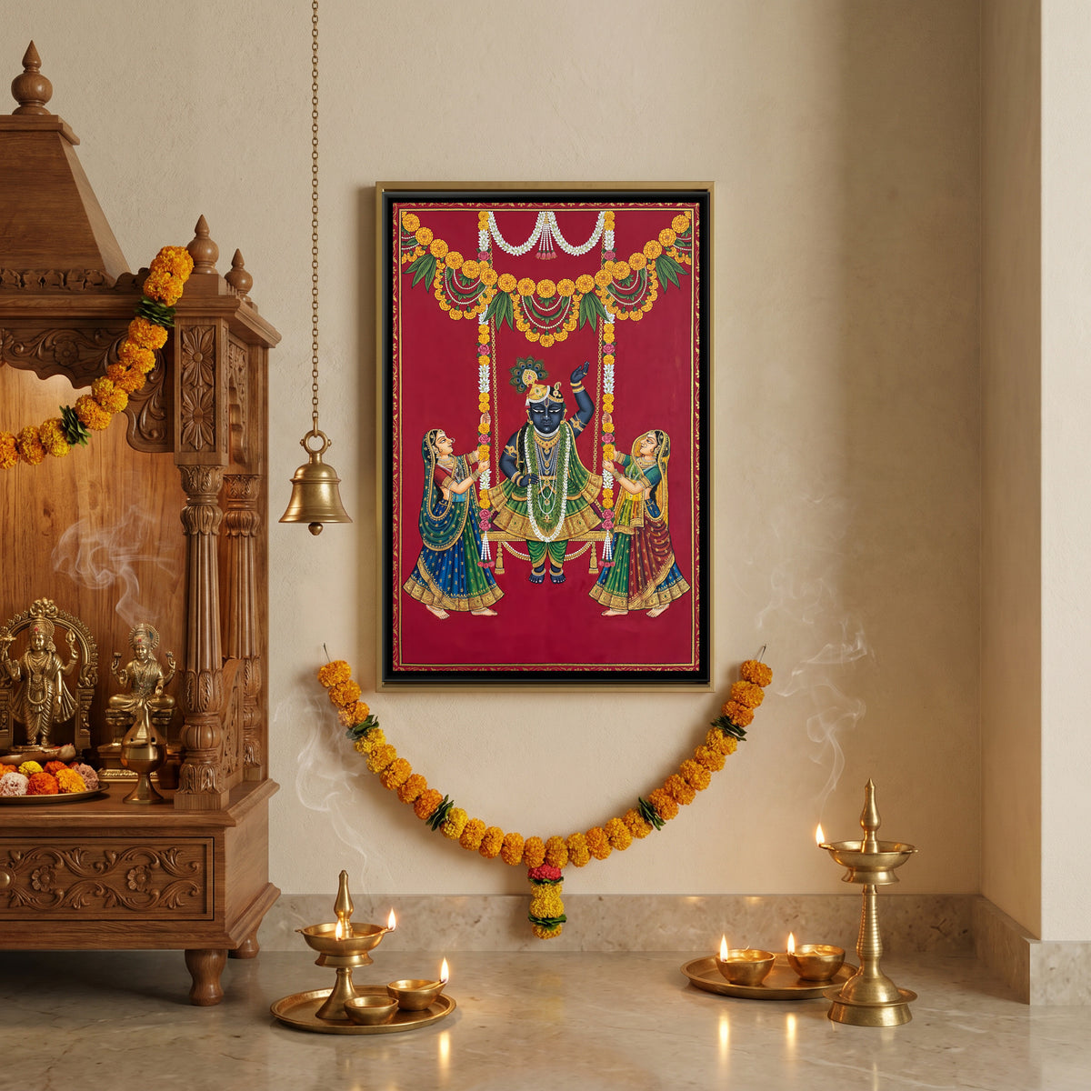 Shrinathji Hindola — canvas art shown in a second room setting