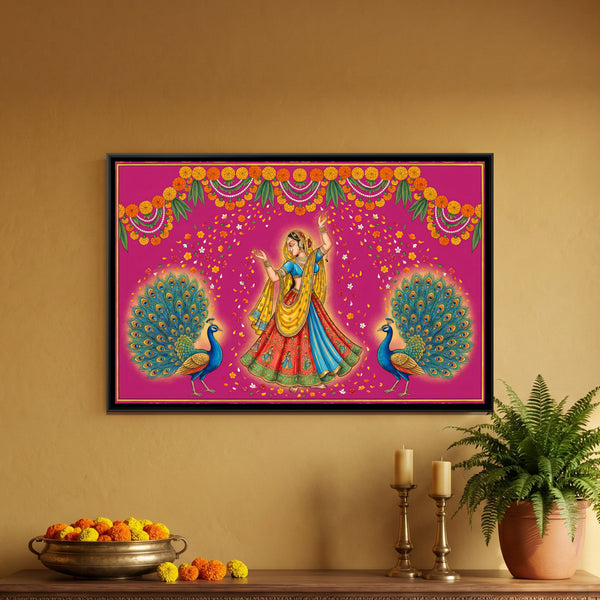 Pichwai Phoolon Ki Holi — framed canvas art hung on a wall