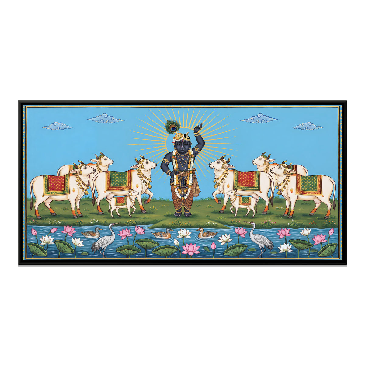 Shrinathji by the Yamuna — framed canvas print, front view