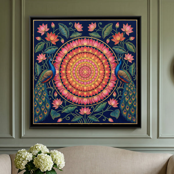 Pichwai Lotus Mandala — framed canvas art hung on a wall