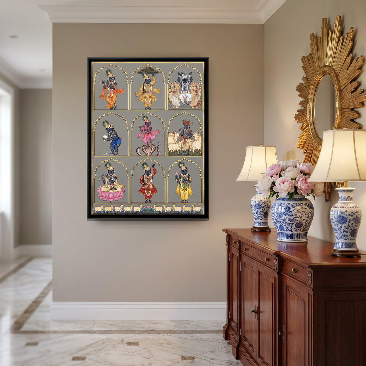Shrinathji Nav Swaroop — canvas art shown in a second room setting