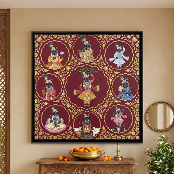 Shrinathji Nav Swaroop Mandala — framed canvas art hung on a wall