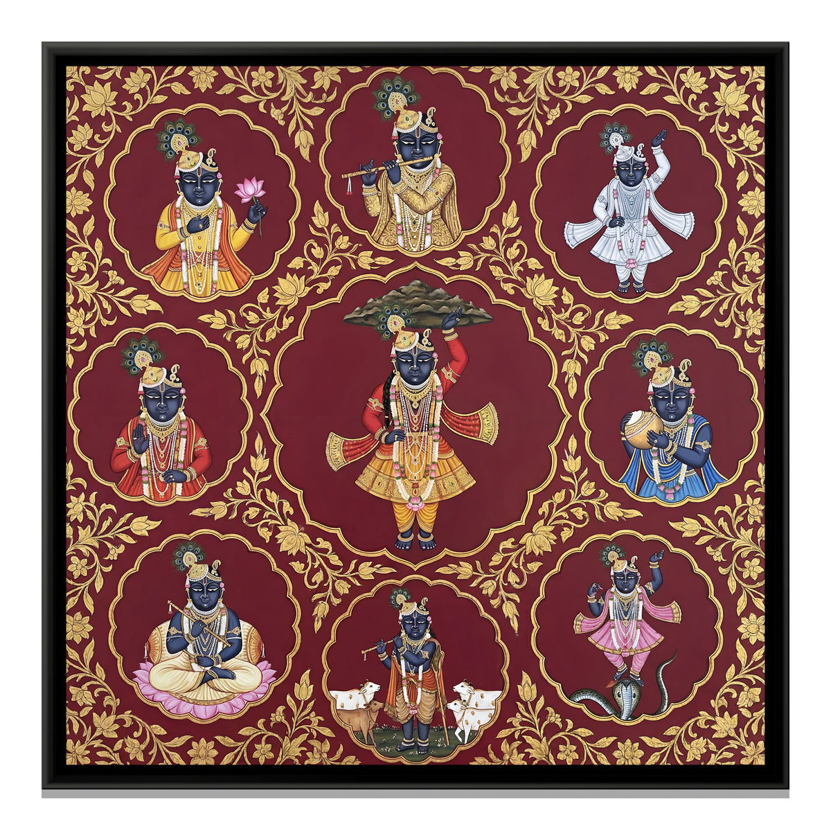 Shrinathji Nav Swaroop Mandala — framed canvas print, front view