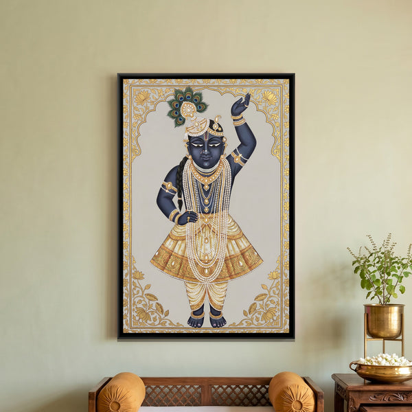 Shrinathji Moti Shringar — framed canvas art hung on a wall