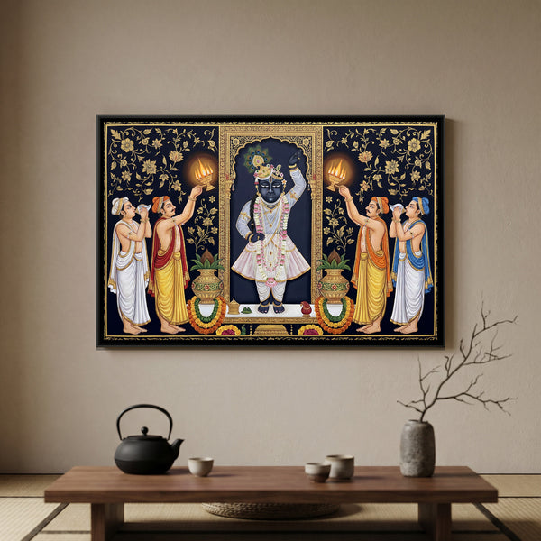Shrinathji Mangala Aarti — framed canvas art hung on a wall