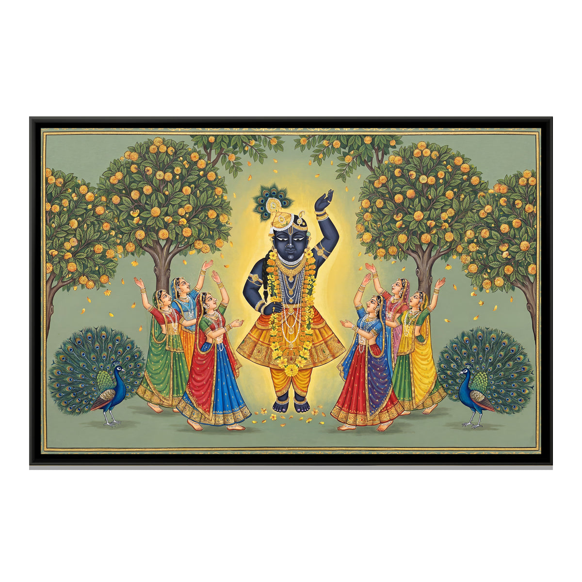 Shrinathji with Gopis — framed canvas print, front view