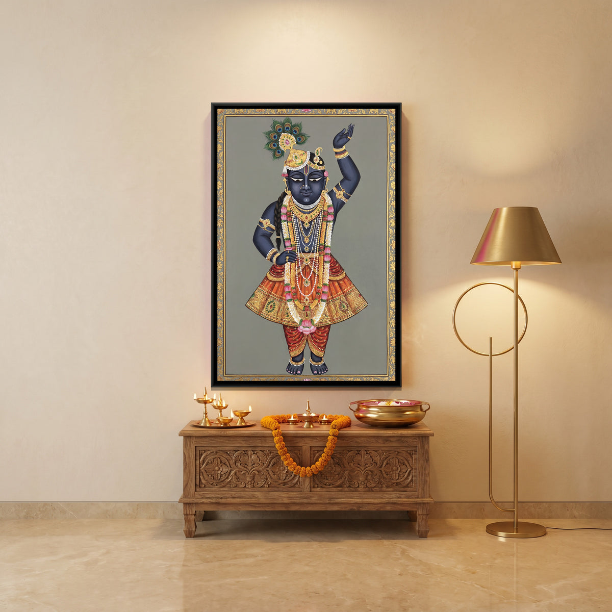 Shrinathji Shringar — canvas art shown in a styled room
