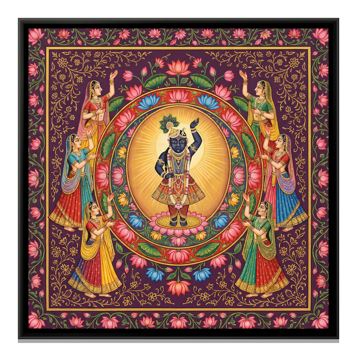 Shrinathji Mandala — framed canvas print, front view